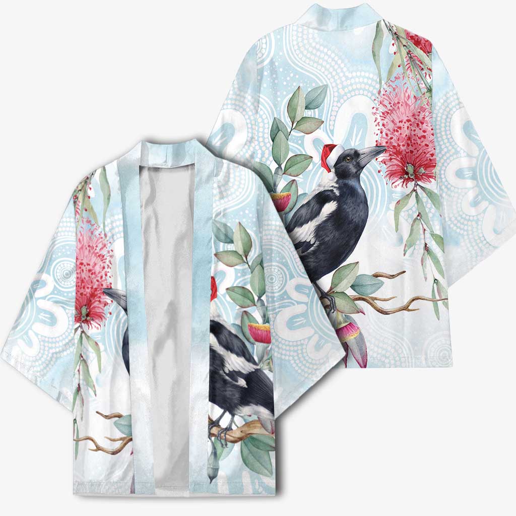 Australia Magpie Christmas Kimono Eucalyptus Aboriginal Watercolor Stylized - Aussie Hoodie