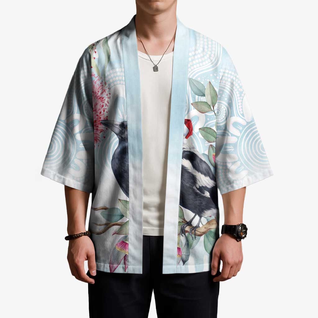 Australia Magpie Christmas Kimono Eucalyptus Aboriginal Watercolor Stylized - Aussie Hoodie