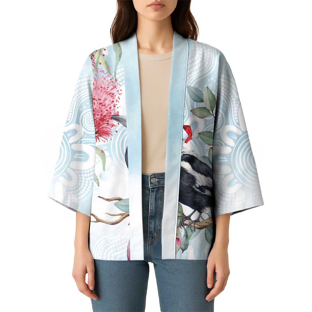 Australia Magpie Christmas Kimono Eucalyptus Aboriginal Watercolor Stylized - Aussie Hoodie