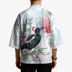 Australia Magpie Christmas Kimono Eucalyptus Aboriginal Watercolor Stylized - Aussie Hoodie