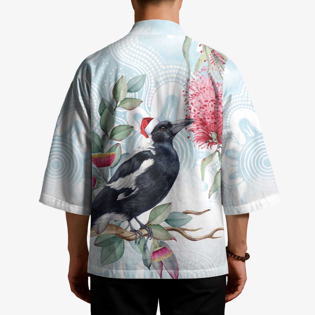 Australia Magpie Christmas Kimono Eucalyptus Aboriginal Watercolor Stylized - Aussie Hoodie