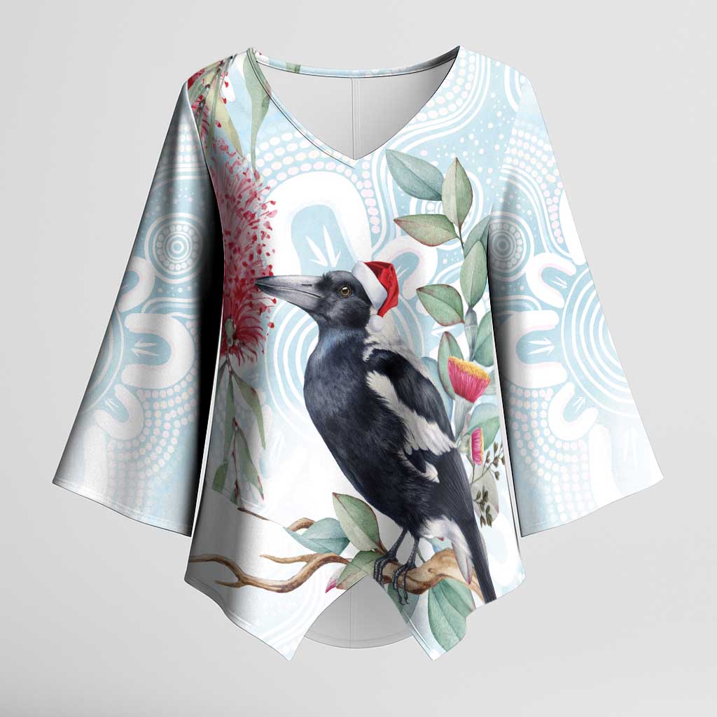 Australia Magpie Christmas Kimono Sleeve Blouse Eucalyptus Aboriginal Watercolor Stylized - Aussie Hoodie