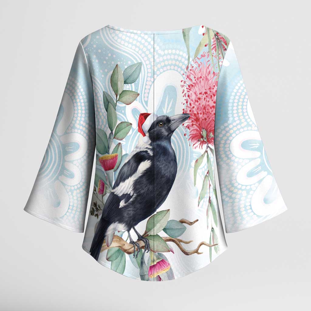 Australia Magpie Christmas Kimono Sleeve Blouse Eucalyptus Aboriginal Watercolor Stylized - Aussie Hoodie