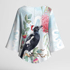 Australia Magpie Christmas Kimono Sleeve Blouse Eucalyptus Aboriginal Watercolor Stylized - Aussie Hoodie