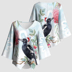 Australia Magpie Christmas Kimono Sleeve Blouse Eucalyptus Aboriginal Watercolor Stylized - Aussie Hoodie