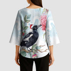 Australia Magpie Christmas Kimono Sleeve Blouse Eucalyptus Aboriginal Watercolor Stylized - Aussie Hoodie
