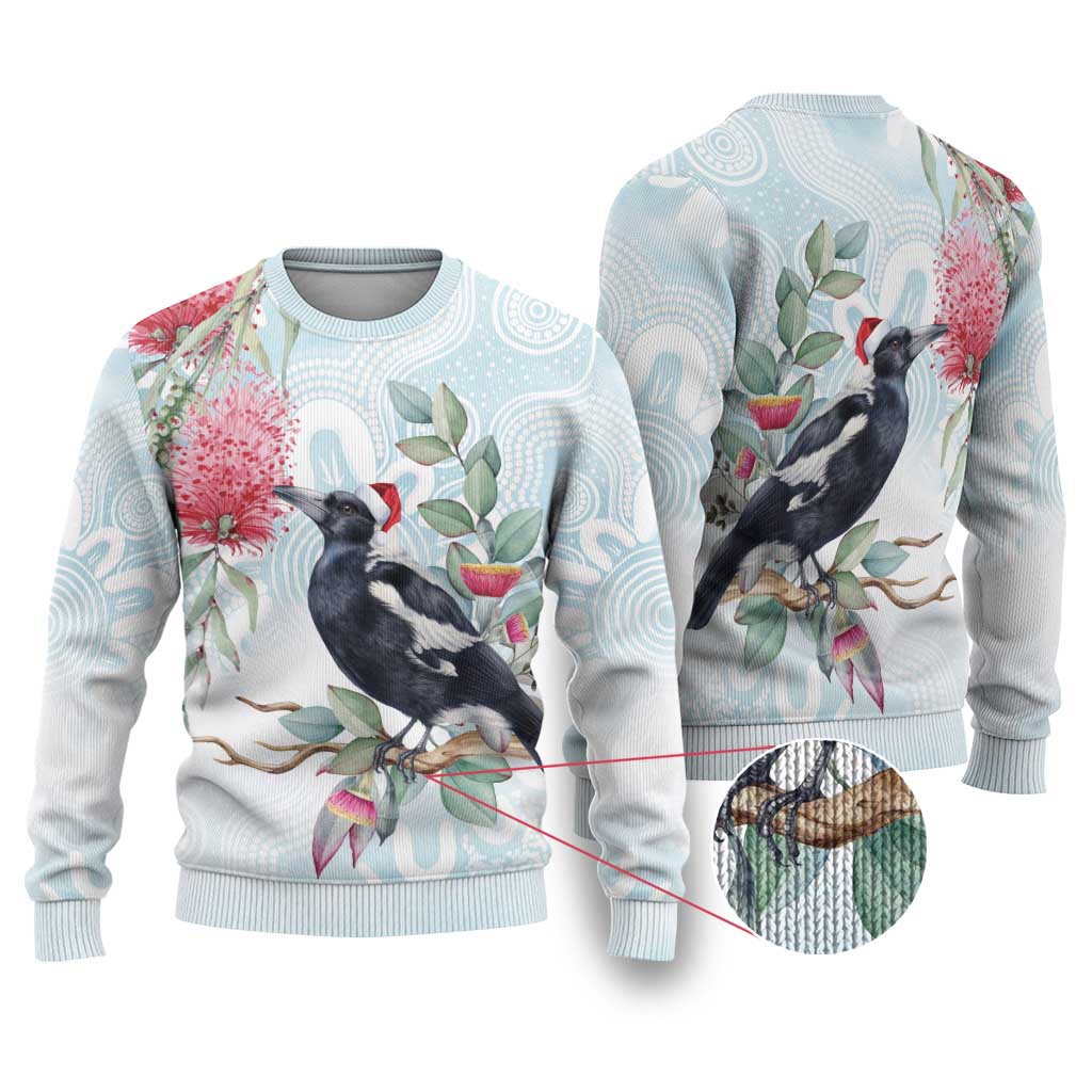 Australia Magpie Christmas Ugly Christmas Sweater Eucalyptus Aboriginal Watercolor Stylized - Aussie Hoodie