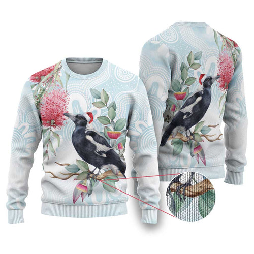 Australia Magpie Christmas Ugly Christmas Sweater Eucalyptus Aboriginal Watercolor Stylized - Aussie Hoodie
