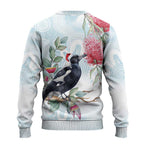Australia Magpie Christmas Ugly Christmas Sweater Eucalyptus Aboriginal Watercolor Stylized - Aussie Hoodie