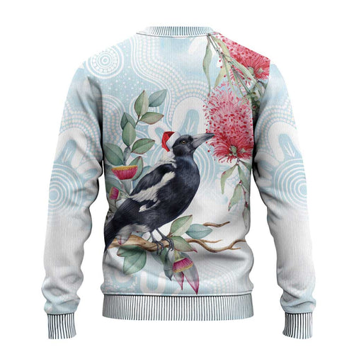 Australia Magpie Christmas Ugly Christmas Sweater Eucalyptus Aboriginal Watercolor Stylized - Aussie Hoodie
