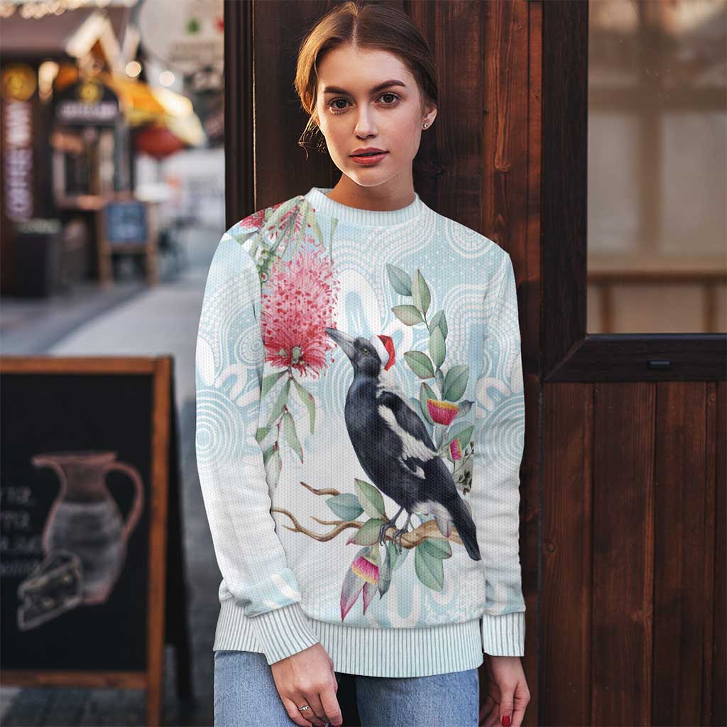Australia Magpie Christmas Ugly Christmas Sweater Eucalyptus Aboriginal Watercolor Stylized - Aussie Hoodie