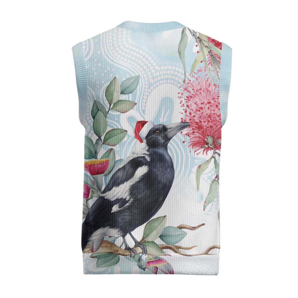 Australia Magpie Christmas Knitted V-Neck Vest Eucalyptus Aboriginal Watercolor Stylized - Aussie Hoodie