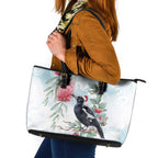 Australia Magpie Christmas Leather Tote Bag Eucalyptus Aboriginal Watercolor Stylized - Aussie Hoodie