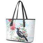 Australia Magpie Christmas Leather Tote Bag Eucalyptus Aboriginal Watercolor Stylized - Aussie Hoodie