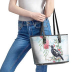 Australia Magpie Christmas Leather Tote Bag Eucalyptus Aboriginal Watercolor Stylized - Aussie Hoodie