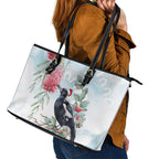 Australia Magpie Christmas Leather Tote Bag Eucalyptus Aboriginal Watercolor Stylized - Aussie Hoodie