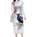 Australia Magpie Christmas Long Sleeve Bodycon Dress Eucalyptus Aboriginal Watercolor Stylized - Aussie Hoodie