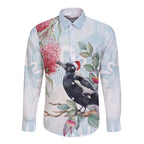 Australia Magpie Christmas Long Sleeve Button Shirt Eucalyptus Aboriginal Watercolor Stylized - Aussie Hoodie