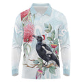 Australia Magpie Christmas Long Sleeve Polo Shirt Eucalyptus Aboriginal Watercolor Stylized - Aussie Hoodie