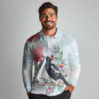 Australia Magpie Christmas Long Sleeve Polo Shirt Eucalyptus Aboriginal Watercolor Stylized - Aussie Hoodie