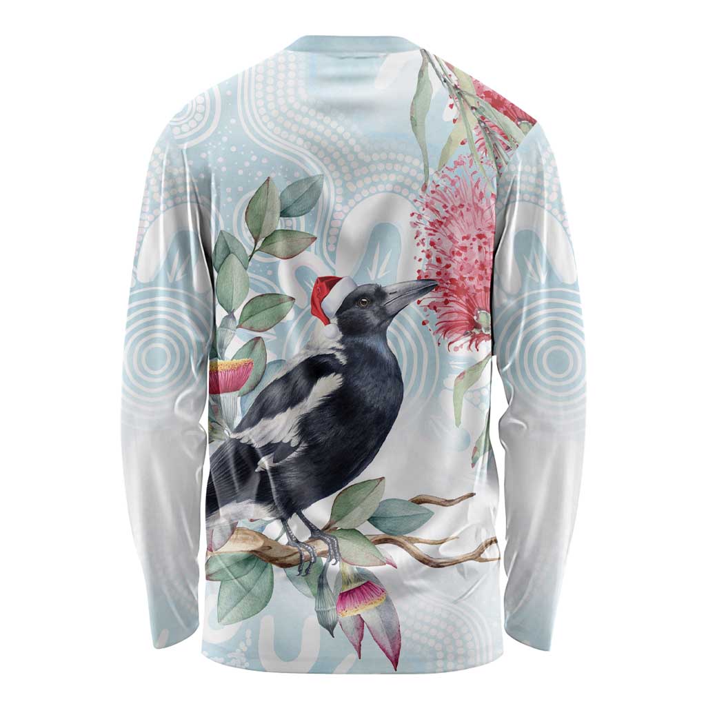 Australia Magpie Christmas Long Sleeve Shirt Eucalyptus Aboriginal Watercolor Stylized - Aussie Hoodie