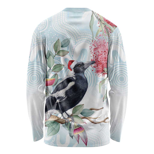 Australia Magpie Christmas Long Sleeve Shirt Eucalyptus Aboriginal Watercolor Stylized - Aussie Hoodie