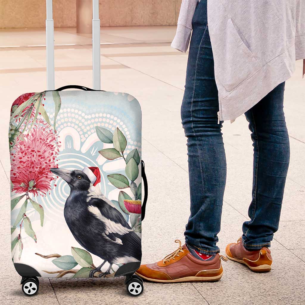 Australia Magpie Christmas Luggage Cover Eucalyptus Aboriginal Watercolor Stylized - Aussie Hoodie