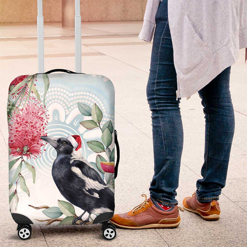 Australia Magpie Christmas Luggage Cover Eucalyptus Aboriginal Watercolor Stylized - Aussie Hoodie