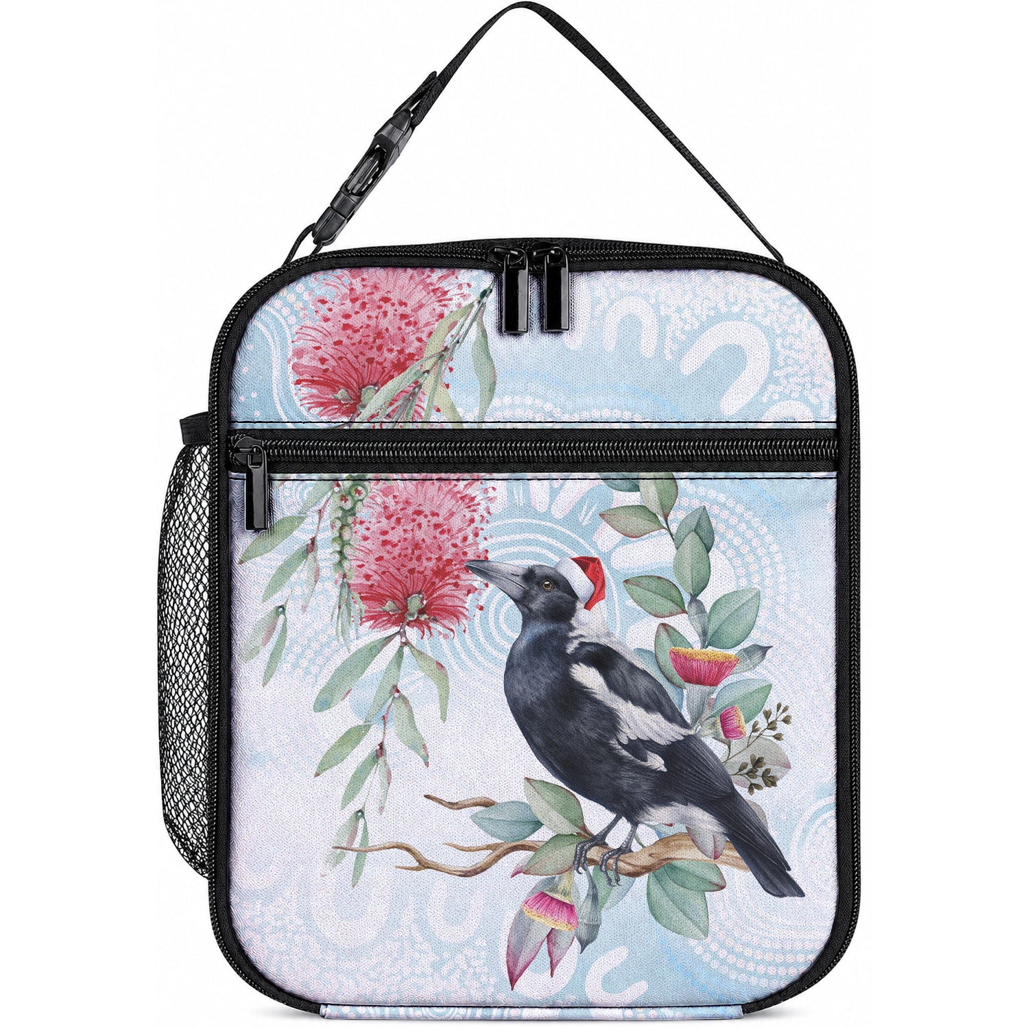 Australia Magpie Christmas Lunch Bag Eucalyptus Aboriginal Watercolor Stylized