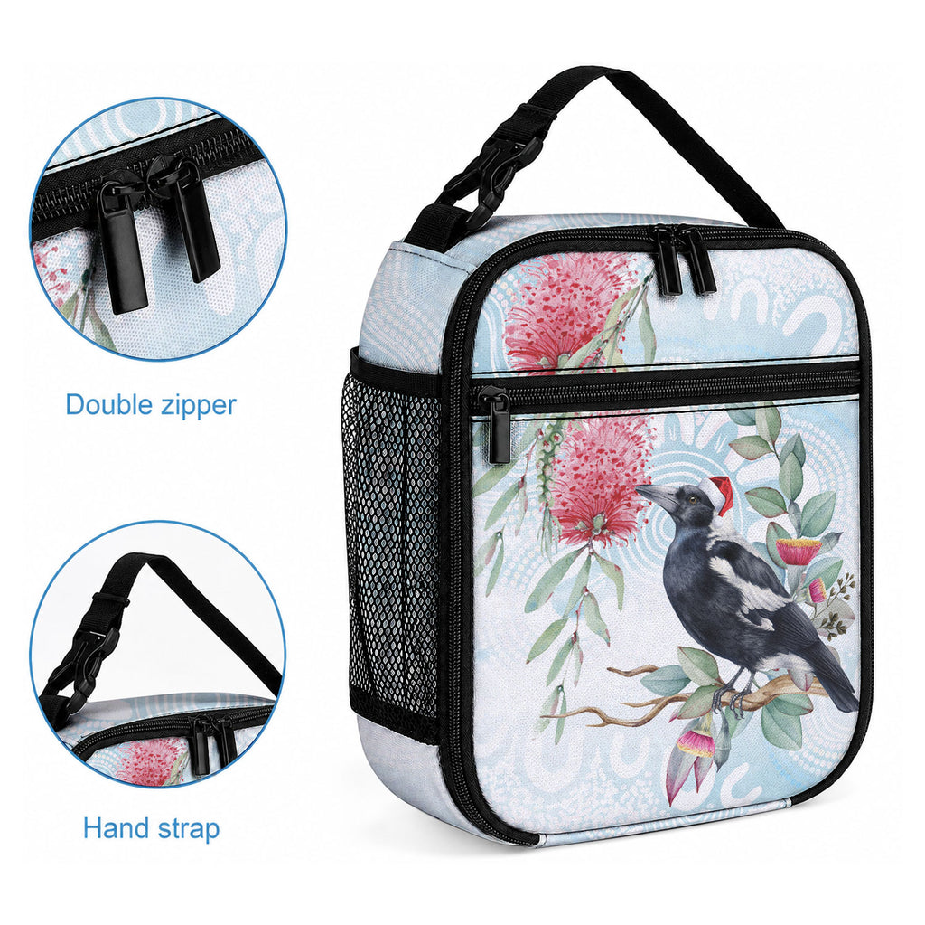 Australia Magpie Christmas Lunch Bag Eucalyptus Aboriginal Watercolor Stylized