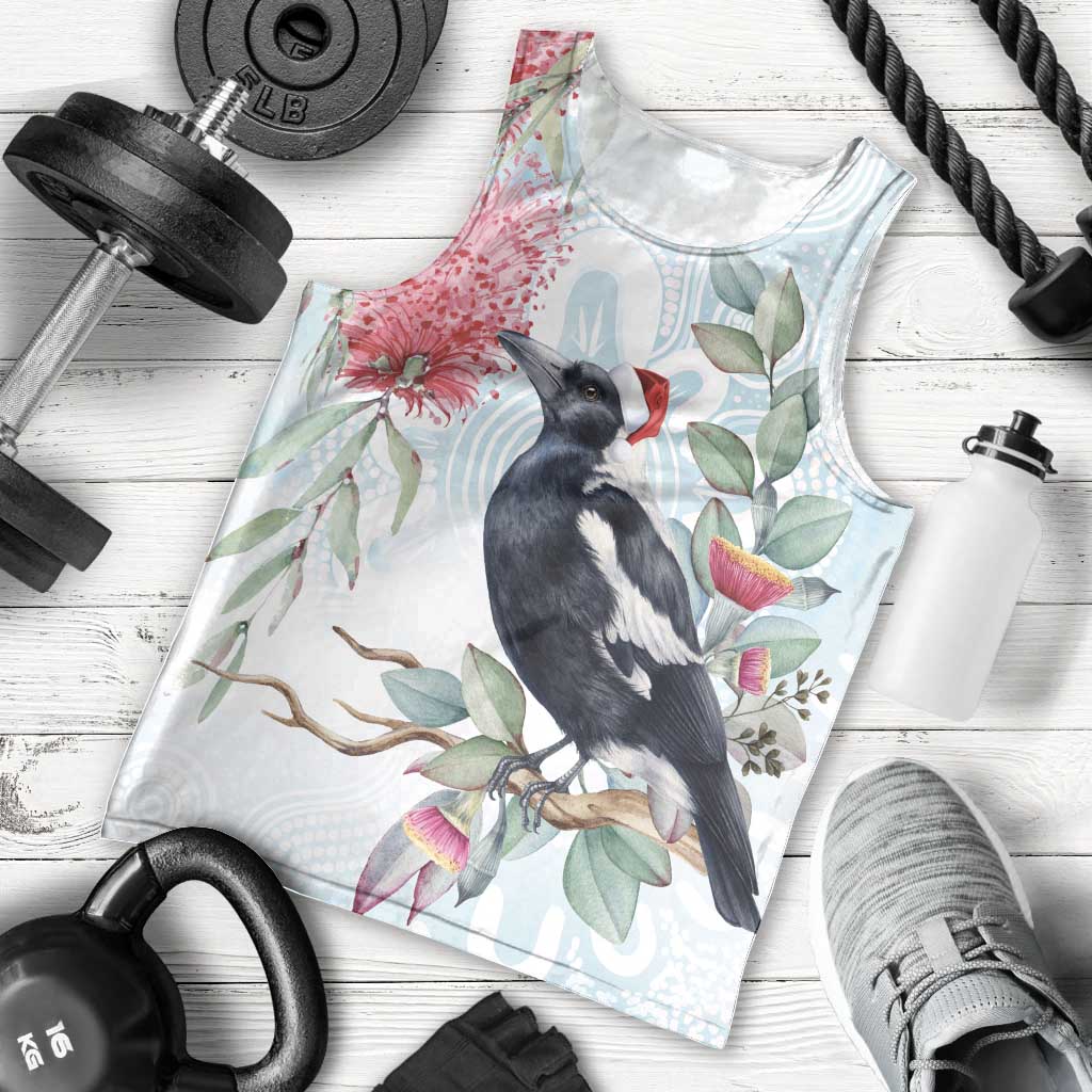 Australia Magpie Christmas Men Tank Top Eucalyptus Aboriginal Watercolor Stylized - Aussie Hoodie