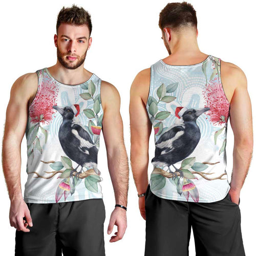 Australia Magpie Christmas Men Tank Top Eucalyptus Aboriginal Watercolor Stylized - Aussie Hoodie