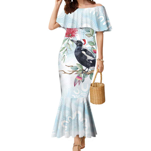 Australia Magpie Christmas Mermaid Dress Eucalyptus Aboriginal Watercolor Stylized - Aussie Hoodie