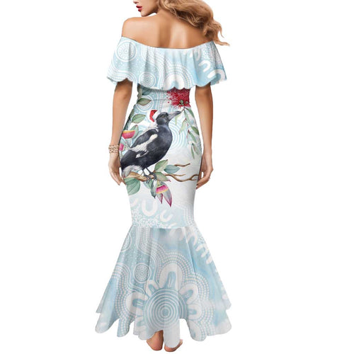 Australia Magpie Christmas Mermaid Dress Eucalyptus Aboriginal Watercolor Stylized - Aussie Hoodie