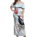Australia Magpie Christmas Off Shoulder Maxi Dress Eucalyptus Aboriginal Watercolor Stylized - Aussie Hoodie