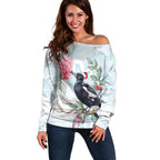 Australia Magpie Christmas Off Shoulder Sweater Eucalyptus Aboriginal Watercolor Stylized - Aussie Hoodie