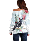 Australia Magpie Christmas Off Shoulder Sweater Eucalyptus Aboriginal Watercolor Stylized - Aussie Hoodie
