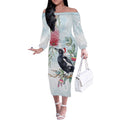 Australia Magpie Christmas Off The Shoulder Long Sleeve Dress Eucalyptus Aboriginal Watercolor Stylized - Aussie Hoodie