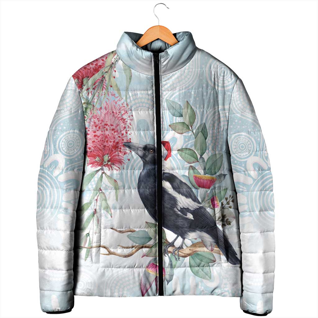 Australia Magpie Christmas Padded Jacket Eucalyptus Aboriginal Watercolor Stylized - Aussie Hoodie