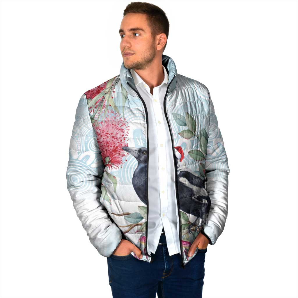 Australia Magpie Christmas Padded Jacket Eucalyptus Aboriginal Watercolor Stylized - Aussie Hoodie