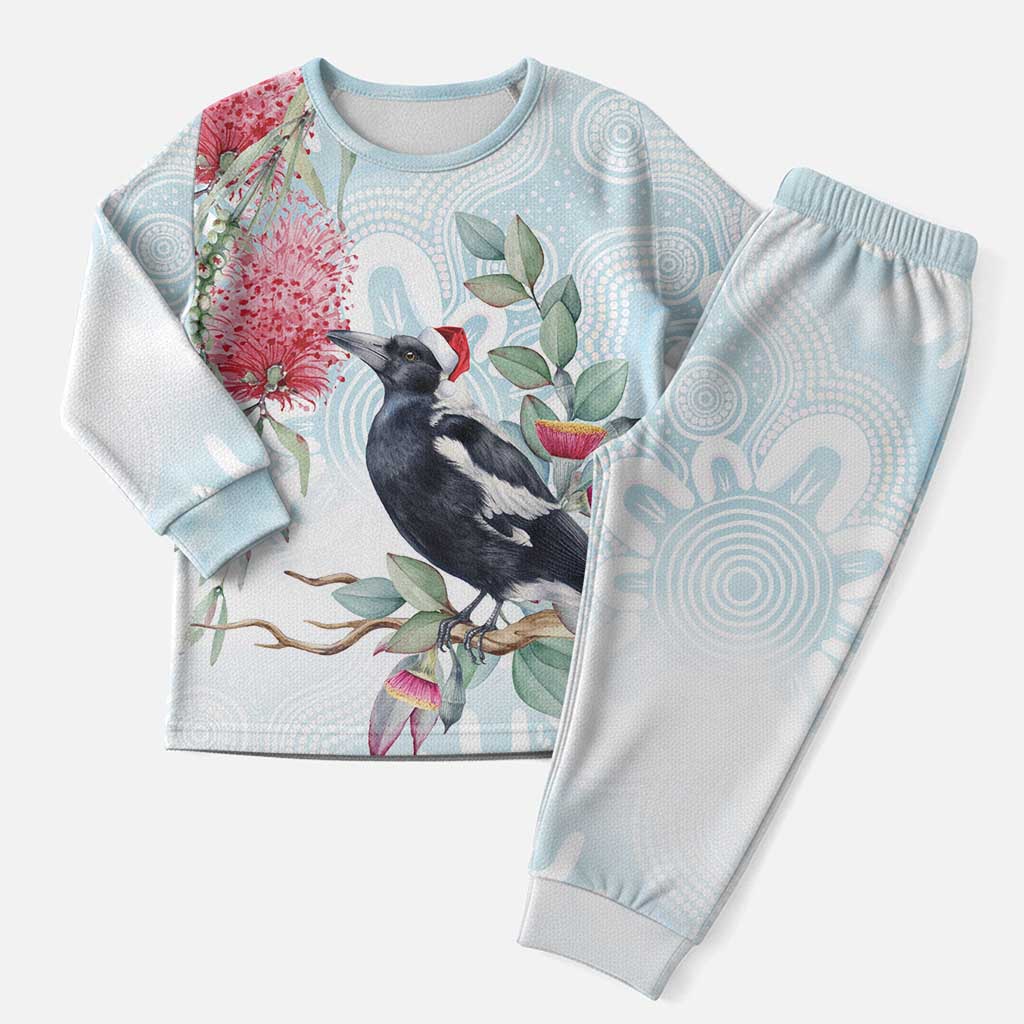 Australia Magpie Christmas Pajama Set Eucalyptus Aboriginal Watercolor Stylized - Aussie Hoodie
