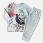 Australia Magpie Christmas Pajama Set Eucalyptus Aboriginal Watercolor Stylized - Aussie Hoodie