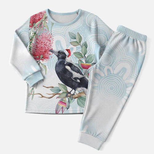 Australia Magpie Christmas Pajama Set Eucalyptus Aboriginal Watercolor Stylized - Aussie Hoodie