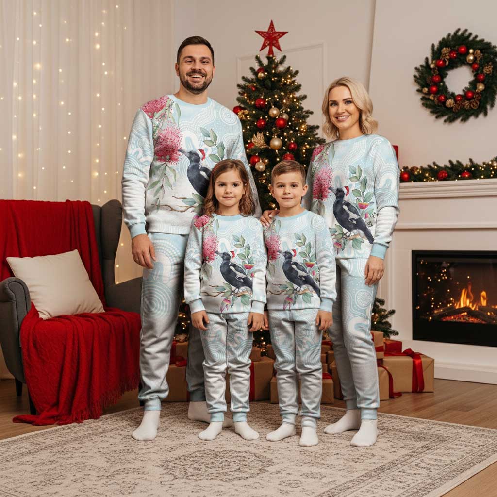 Australia Magpie Christmas Pajama Set Eucalyptus Aboriginal Watercolor Stylized - Aussie Hoodie