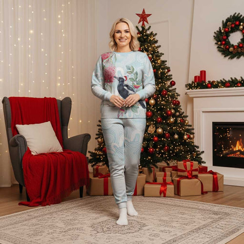 Australia Magpie Christmas Pajama Set Eucalyptus Aboriginal Watercolor Stylized - Aussie Hoodie