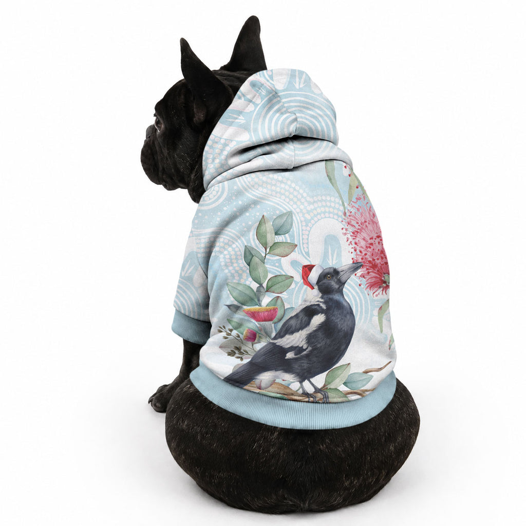 Australia Magpie Christmas Pet Hoodie Eucalyptus Aboriginal Watercolor Stylized