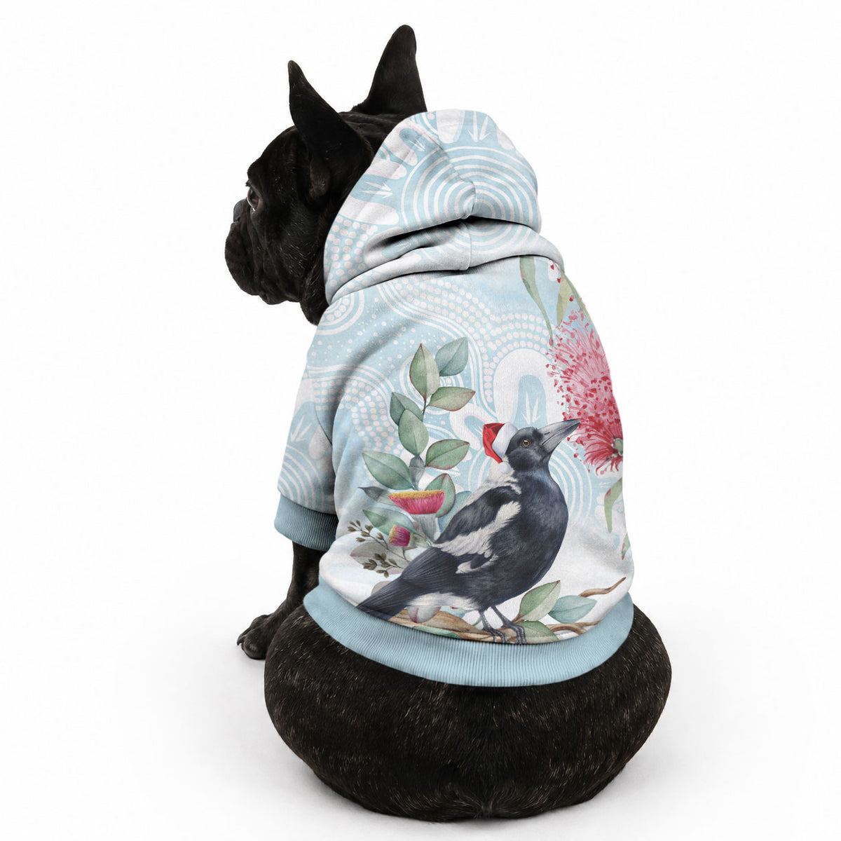 Australia Magpie Christmas Pet Hoodie Eucalyptus Aboriginal Watercolor Stylized