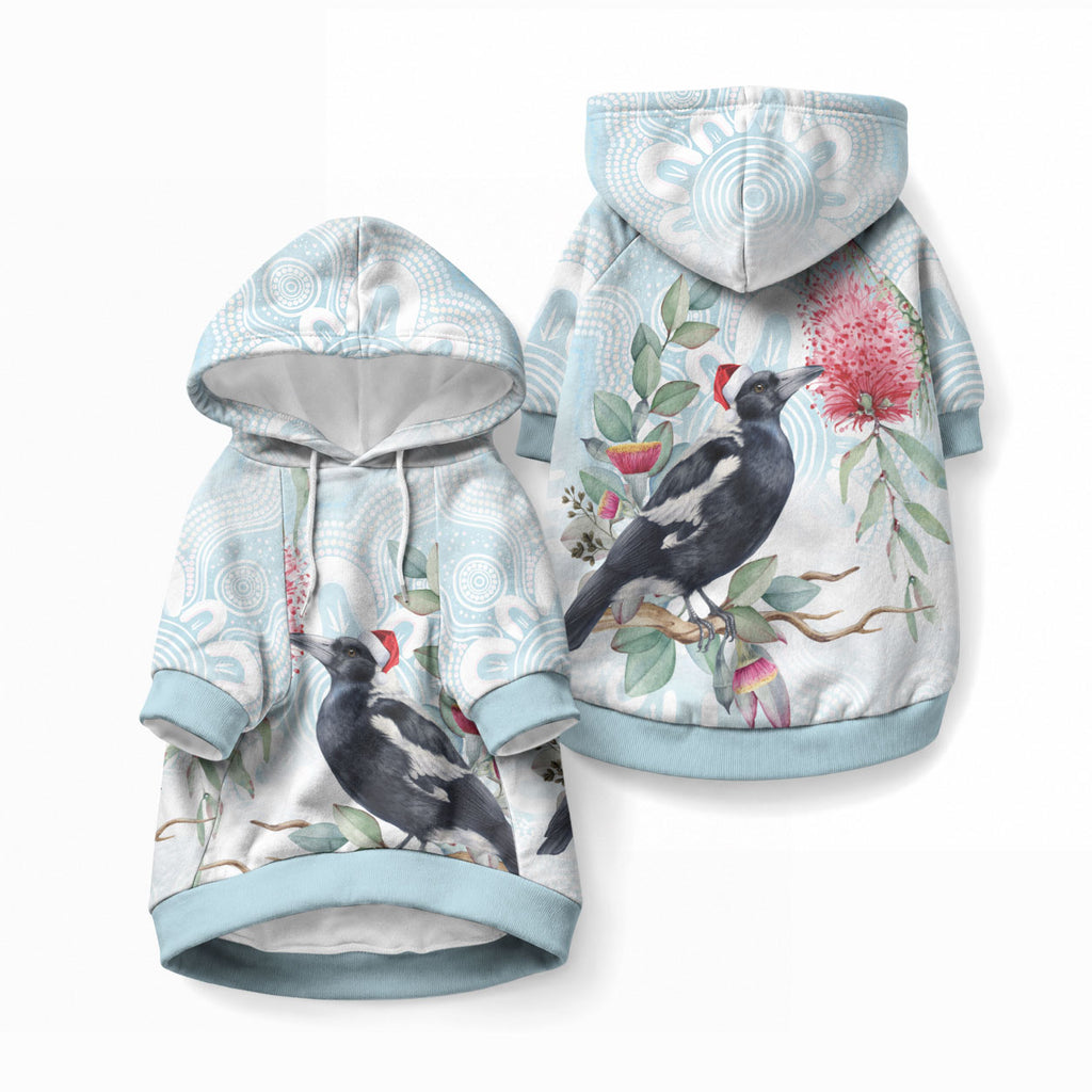 Australia Magpie Christmas Pet Hoodie Eucalyptus Aboriginal Watercolor Stylized