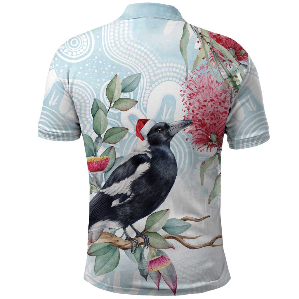Australia Magpie Christmas Polo Shirt Eucalyptus Aboriginal Watercolor Stylized - Aussie Hoodie