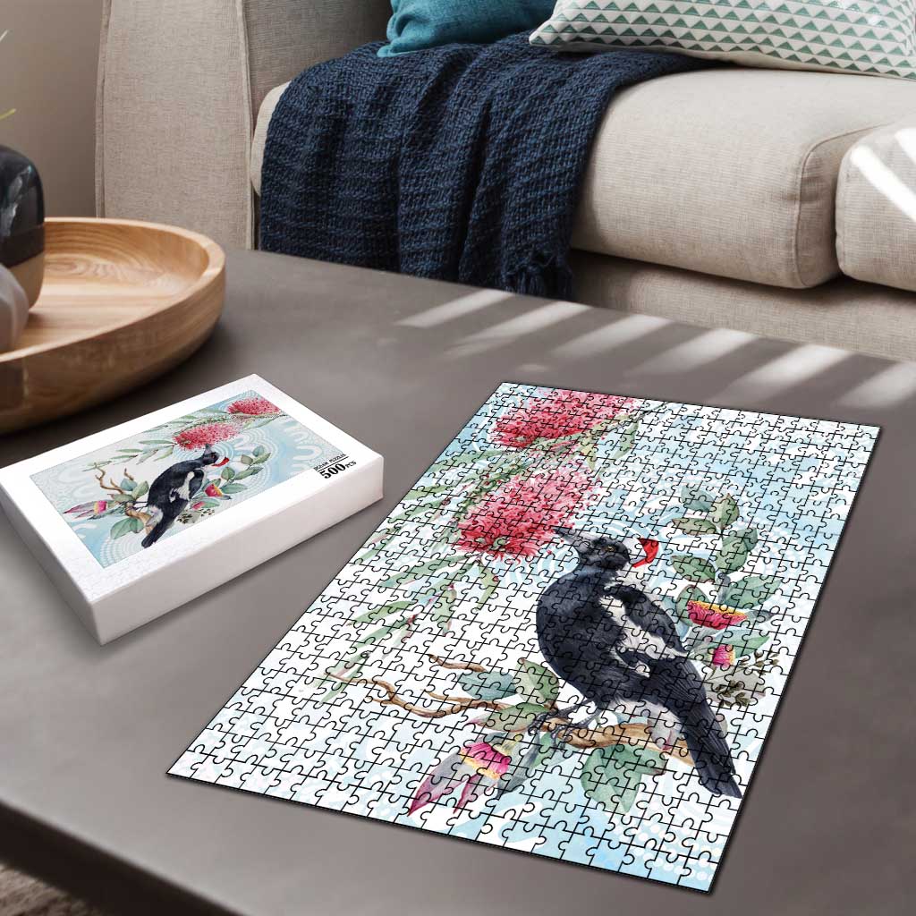 Australia Magpie Christmas Puzzle Eucalyptus Aboriginal Watercolor Stylized - Aussie Hoodie